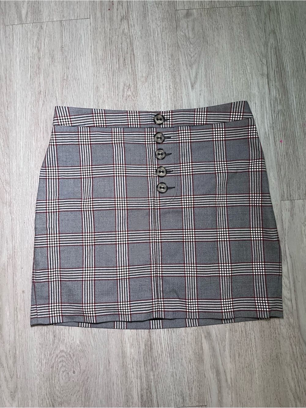 Express Plaid Button-Front Mini Skirt in Gray 10